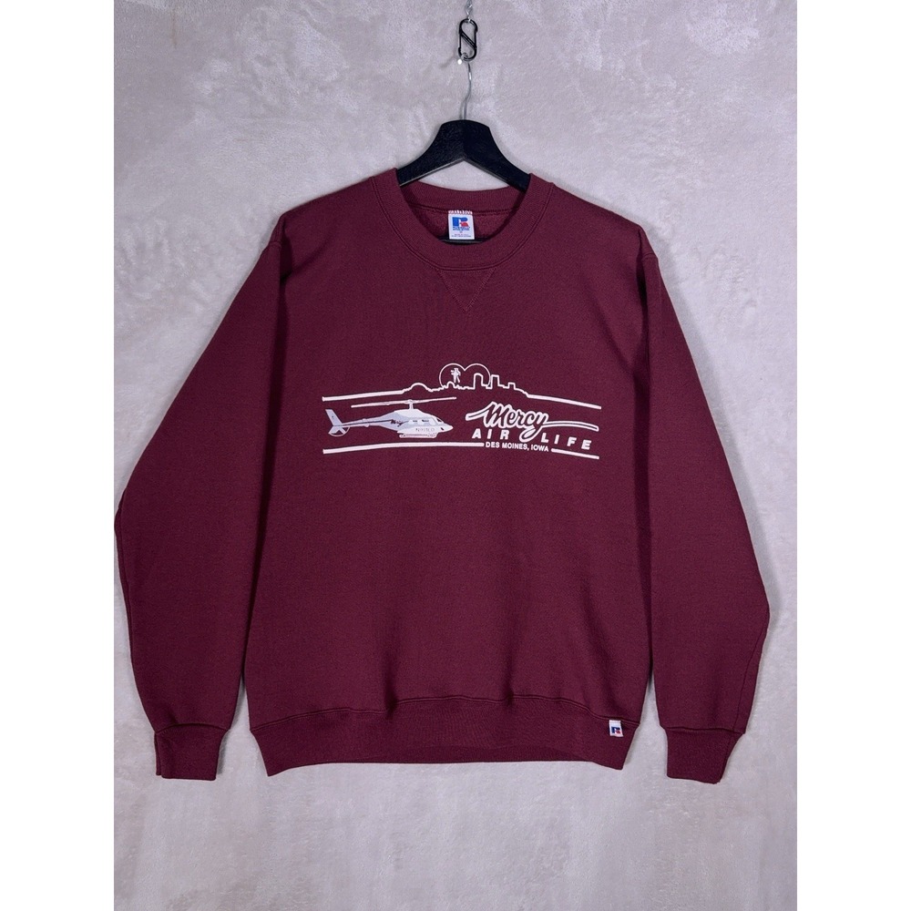Vintage Russell Athletic Sweatshirt Mens Medium Red Iowa USA Heritage Graphic